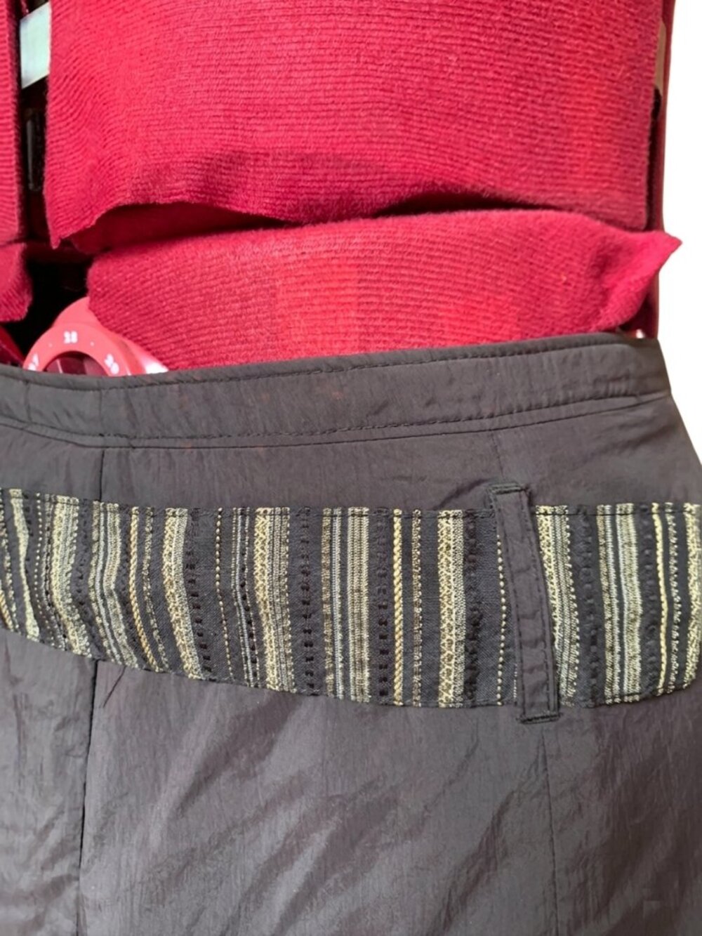 Centre Ville – Brown A-Line Skirt with Contrast Trim & Front Tie Belt | Size 14 - Picture 9 of 16